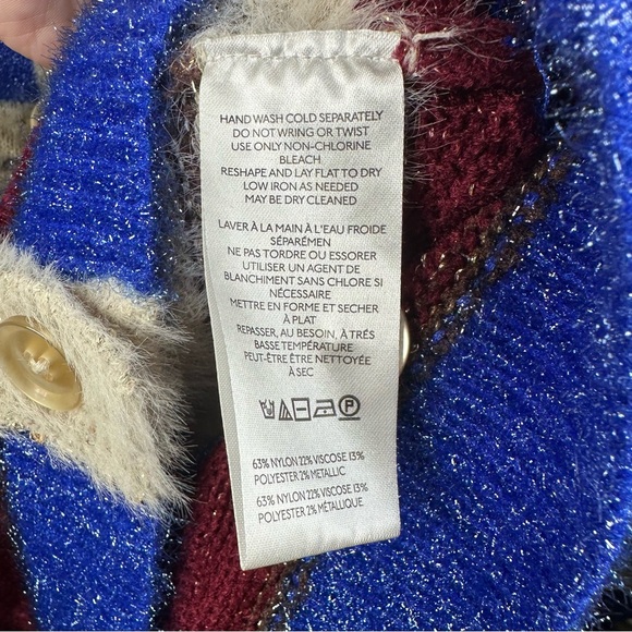 Maeve Fuzzy Stripe Cardigan Sweater XS Multicolor Blue Playful Preppy Trendy - Picture 8 of 9